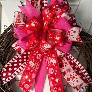 Valentine's Day Bow with Pink and Red Ribbons